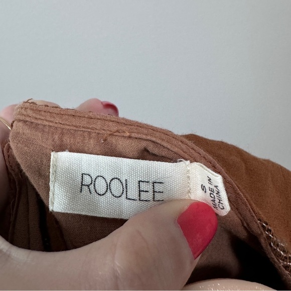 Roolee Wallace Button Back Patchworck Brown Short Sleeve Top Shirt Small Fall - Picture 6 of 6